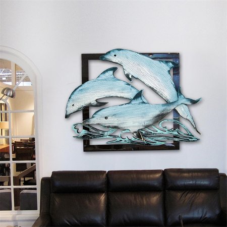 DESIGNOCRACY Dolphin Pod in Frame Rustic Wooden Art G98519S324